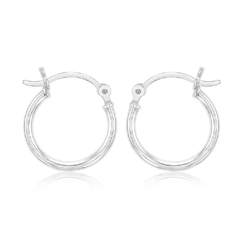 Unique Gold Stud Earrings-Sterling Silver Plain Round 15mm Hoop Earrings