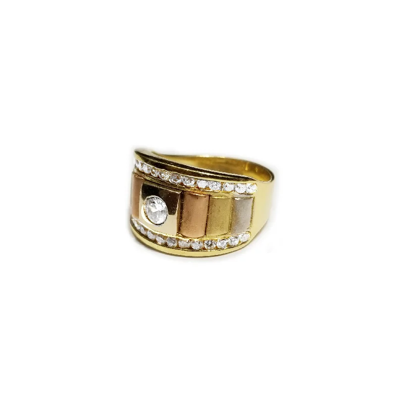 Classic Wedding Ring with Sapphire and Diamond Inlay-Crystalized Multi-Toned Gold Ring (14K)