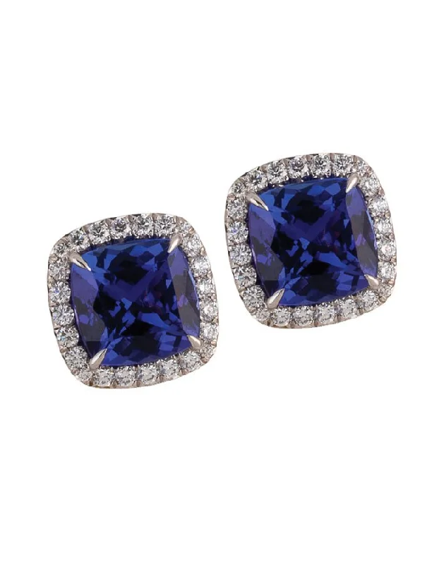 Elegant Drop Earrings for Brides-18k White Gold, Tanzanite and Diamond Earrings