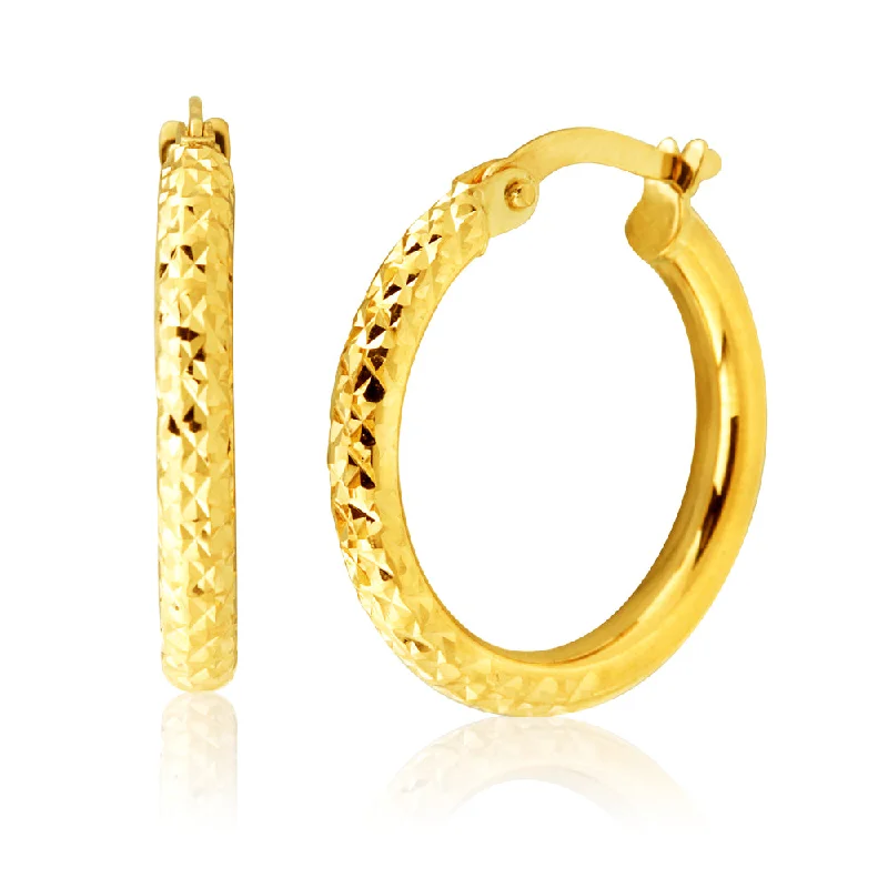 Customizable Earrings for Special Occasions-9ct Yellow Gold Diamond Cut Hoop Earrings