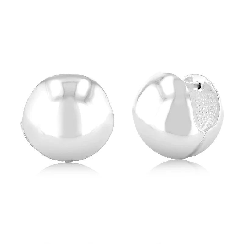 Large Drop Earrings for Formal Wear-Sterling Silver Polished Ball Huggies Earrings