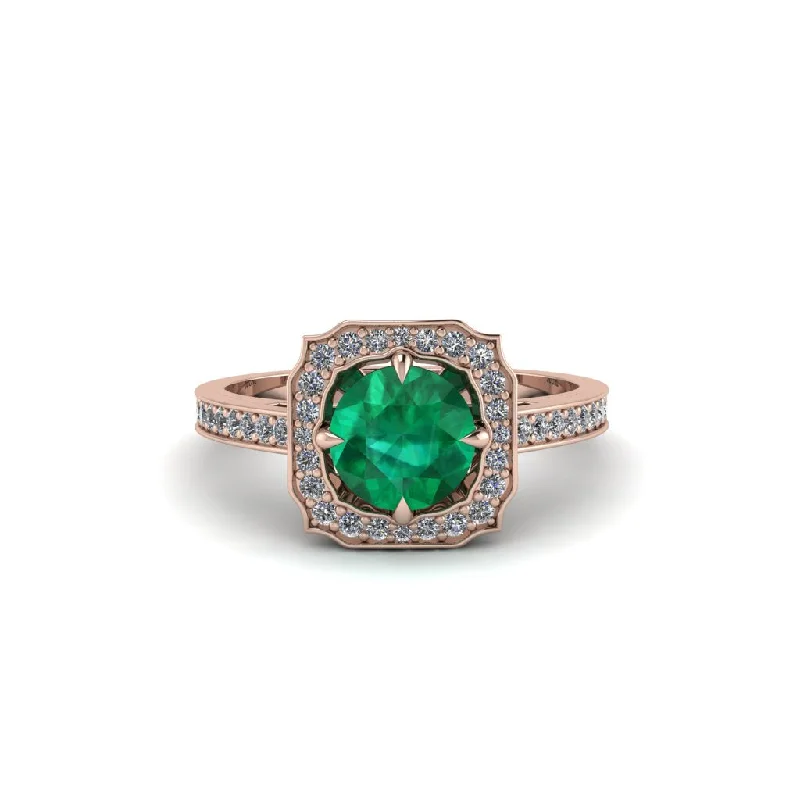 Luxury Platinum Ring for Engagement with Diamond-Emerald Cathedral Halo Engagement Ring - Luciana No. 5