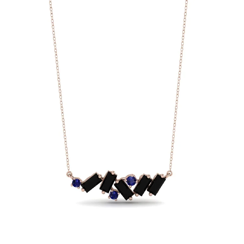 Luxury Silver Necklace with Diamonds-Baguette Sapphire Necklace - Arielle No. 44