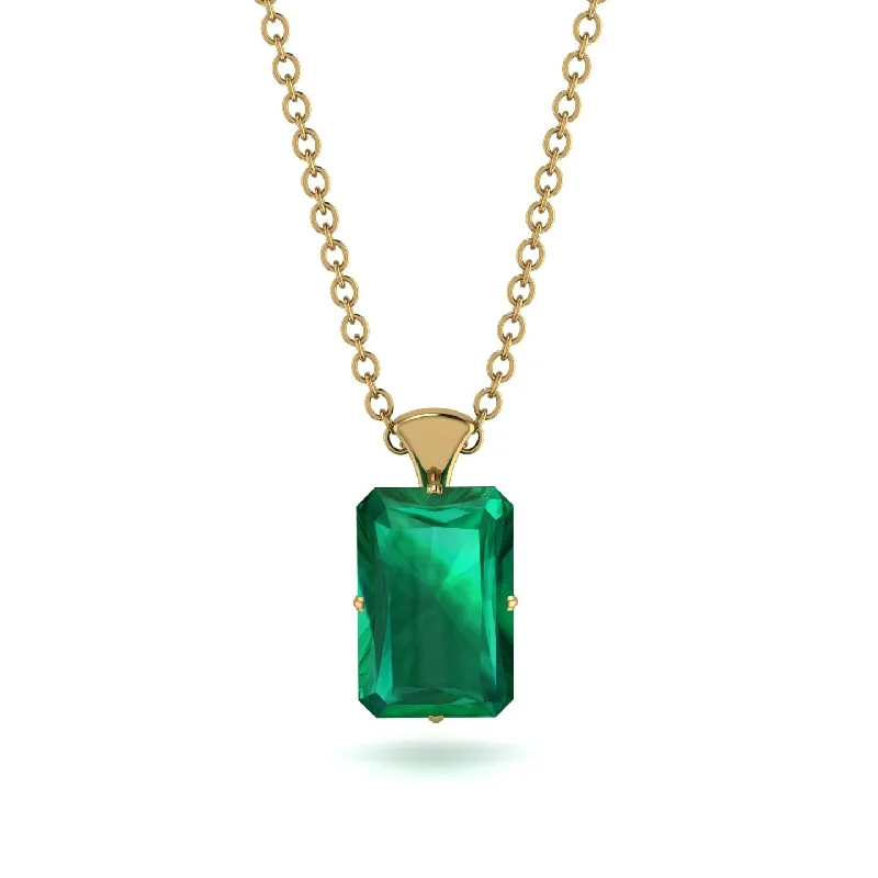 Bohemian Feather Necklace for Festivals-Hidden Halo Emerald Cut Emerald Necklace - Vanessa No. 4