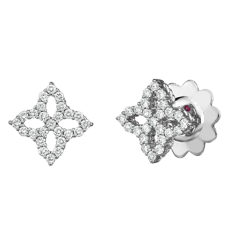 Unique Silver Earrings with Colored Stones-Roberto Coin 18K White Gold Princess Flower Diamond Outline Small Stud Earrings