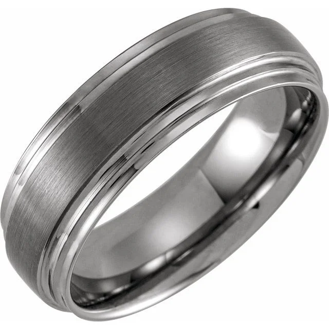 Simple Silver Wedding Band with Custom Message-Tungsten 8 mm Double Edge Band