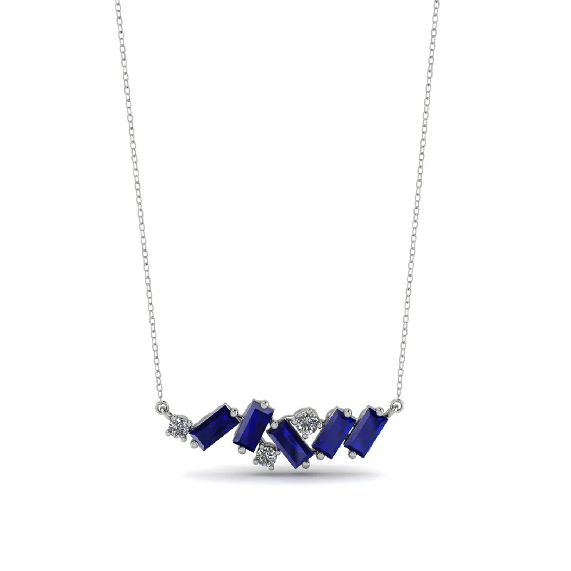 Customizable Silver Necklace with Initials-Baguette Diamond Necklace - Arielle No. 63