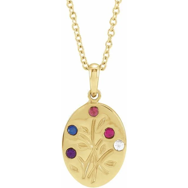 Elegant Gold Necklace for Fashion Events-Wildflower Mother's Family Birthstone Oval Pendant or Necklace