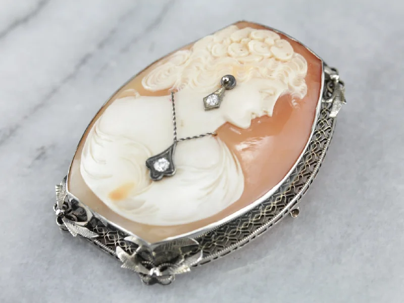 Custom Brooch For Vintage Style-Art Deco Diamond Cameo Brooch