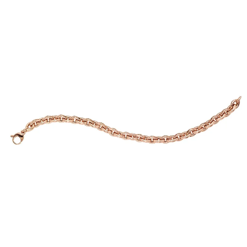 Simple Rose Gold Bracelet with Custom Engraving-14K Rose Gold 7.25" Diamond Facet Rolo Chain Bracelet PRC9739-0725