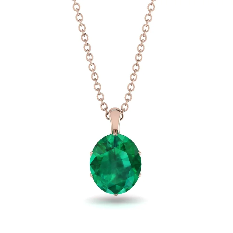 Custom Heart Pendant Necklace for Anniversary-Oval Emerald Hidden Halo Necklace - Gemma No. 50