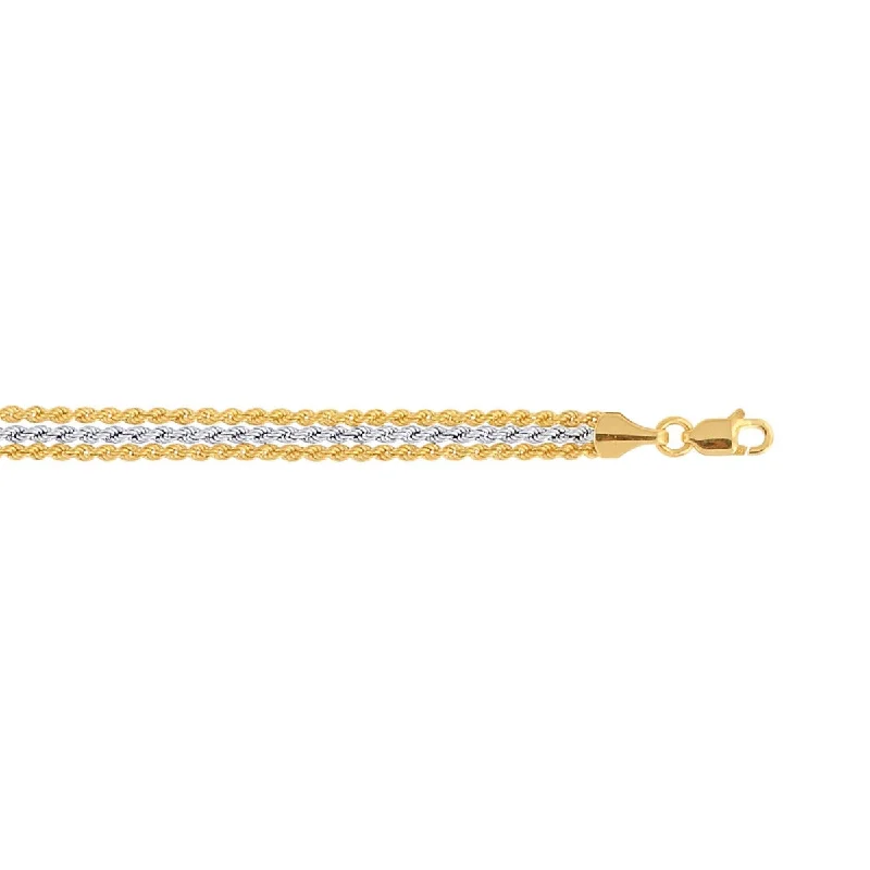 Simple Gold Bracelet with Matching Charms-10kt Two Tone Gold 7.25 Inch Triple Strand Rope Bracelet 016HTR-0725