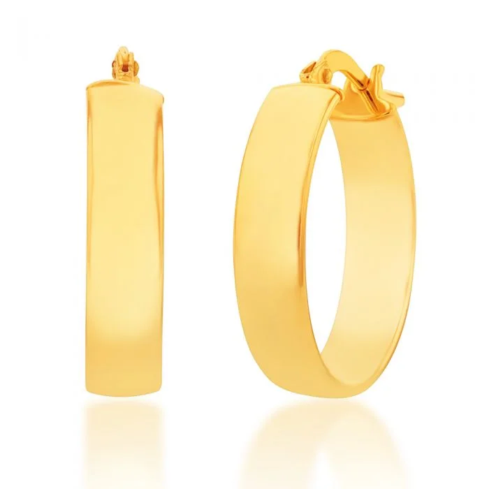 Large Hoop Earrings for Casual Wear-9ct Silverfilled Yellow Gold Plain 15mm Hoop Earrings