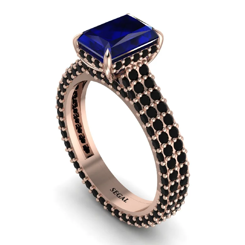 Classic Rose Gold Ring with Diamond Centerpiece-Radiant Cut Sapphire Pave Engagement Ring - Kenzie No. 44