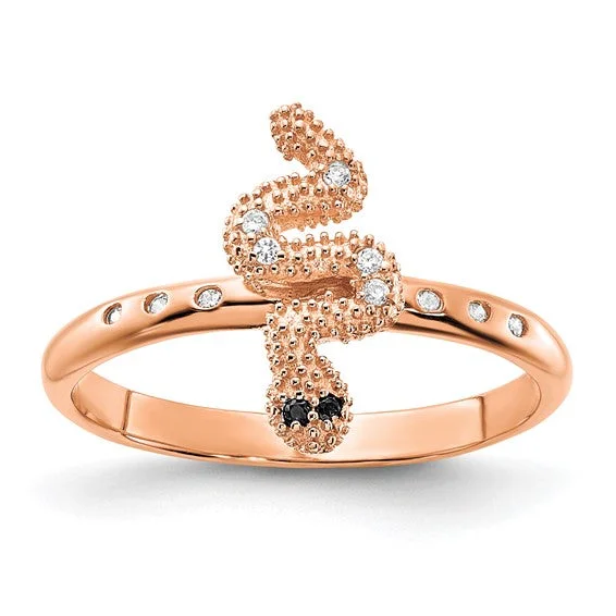 Classic Gold Ring with Sapphire Accent-Sterling Silver Rose Gold-Plated Black And White CZ Snake Ring