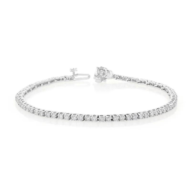 Classic Gold Bracelet with Smooth Finish-14KT GOLD 2 CARAT ROUND DIAMOND TENNIS BRACELET