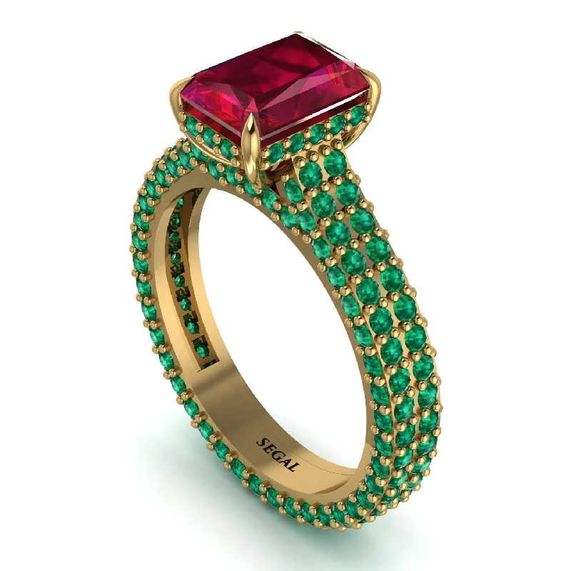 Trendy Band Ring with Gemstone for Everyday Use-Radiant Cut Ruby Pave Engagement Ring - Kenzie No. 25