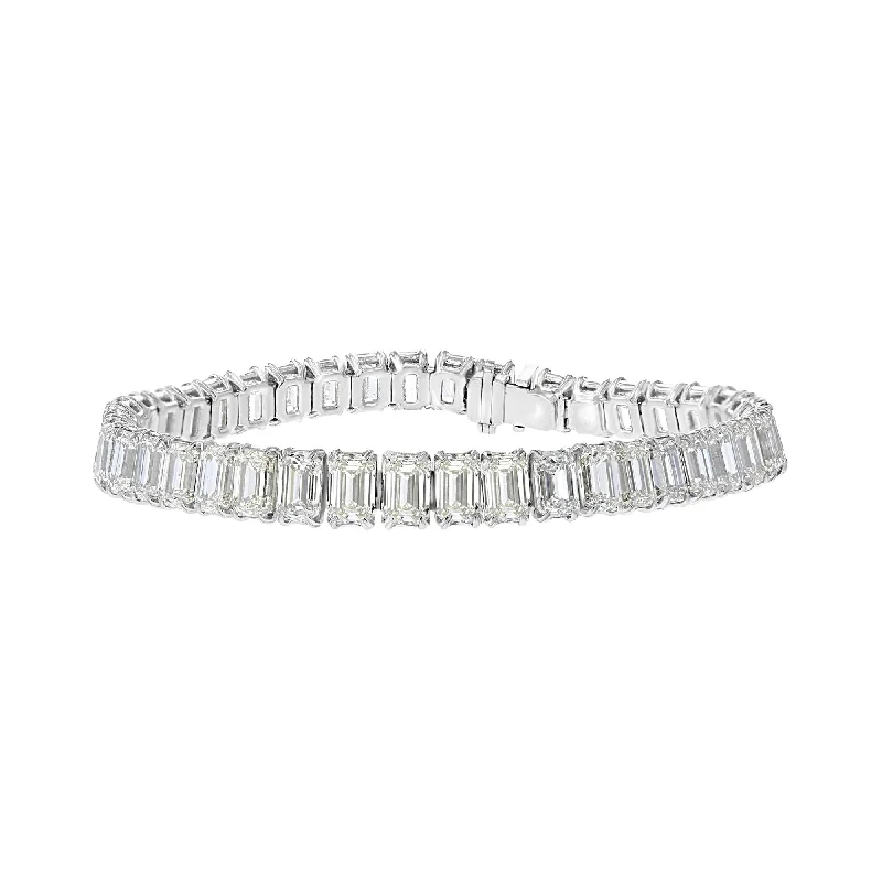 Classic Silver Bracelet with Custom Charms-18KT WHITE GOLD 30.34 CTW EMERALD DIAMOND TENNIS BRACELET