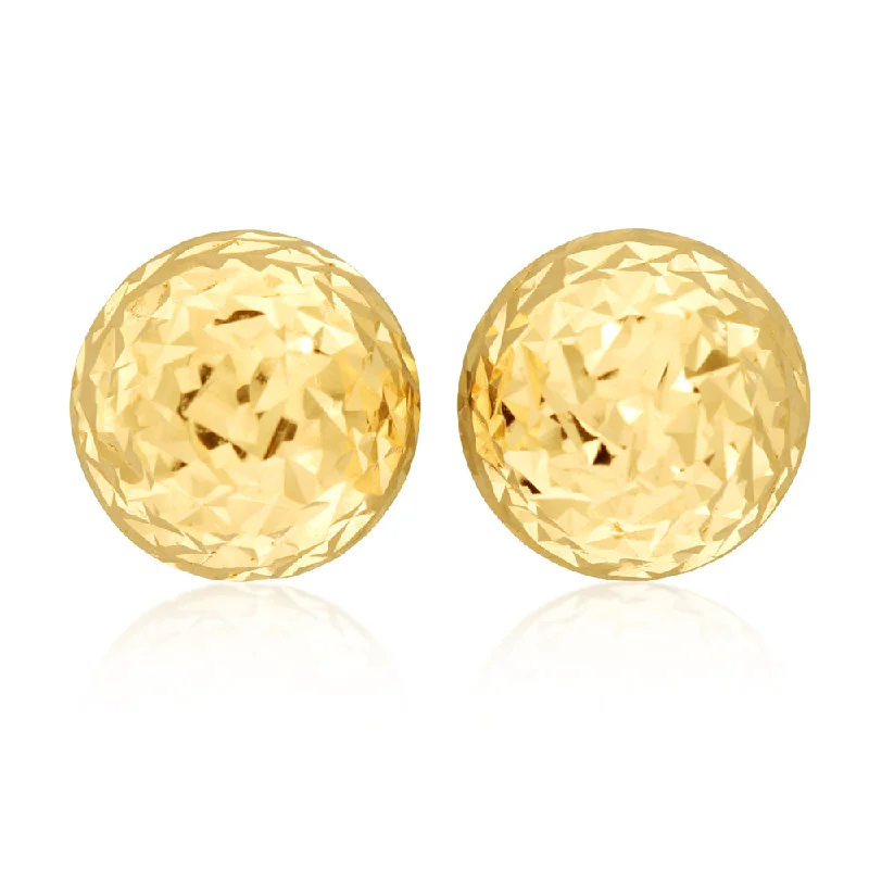 Classic Round Earrings for Weddings-9ct Yellow Gold Diamond Cut Half Round 7mm Stud Earrings