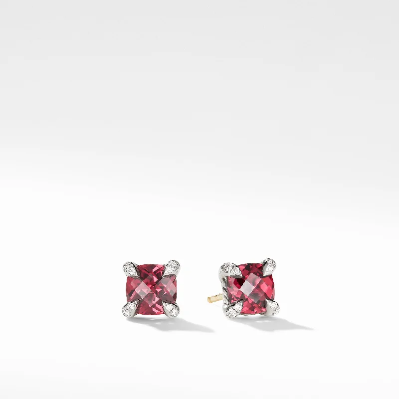 Crystal Stud Earrings for Brides-Pre-owned David Yurman Chatelaine 6MM Stud Earrings with Rhodalite Garnet and Diamonds