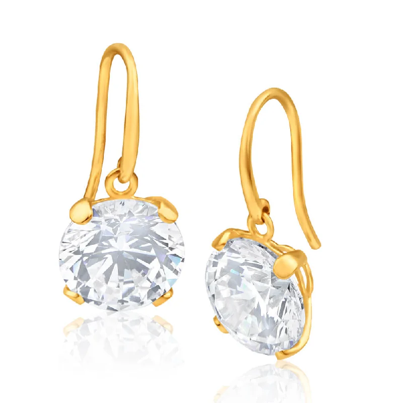 Personalized Birthstone Earrings for Girls-9ct Alluring Yellow Gold Cubic Zirconia Drop Earrings