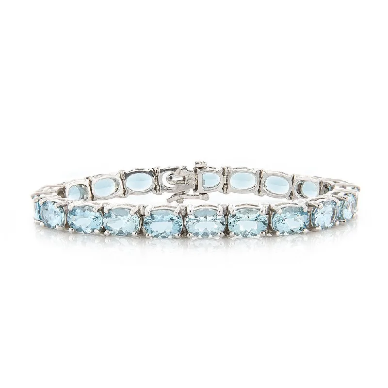 Simple Gold Bracelet with Engraved Date-14KT WHITE GOLD 23.00CTW OVAL AQUAMARINE BRACELET