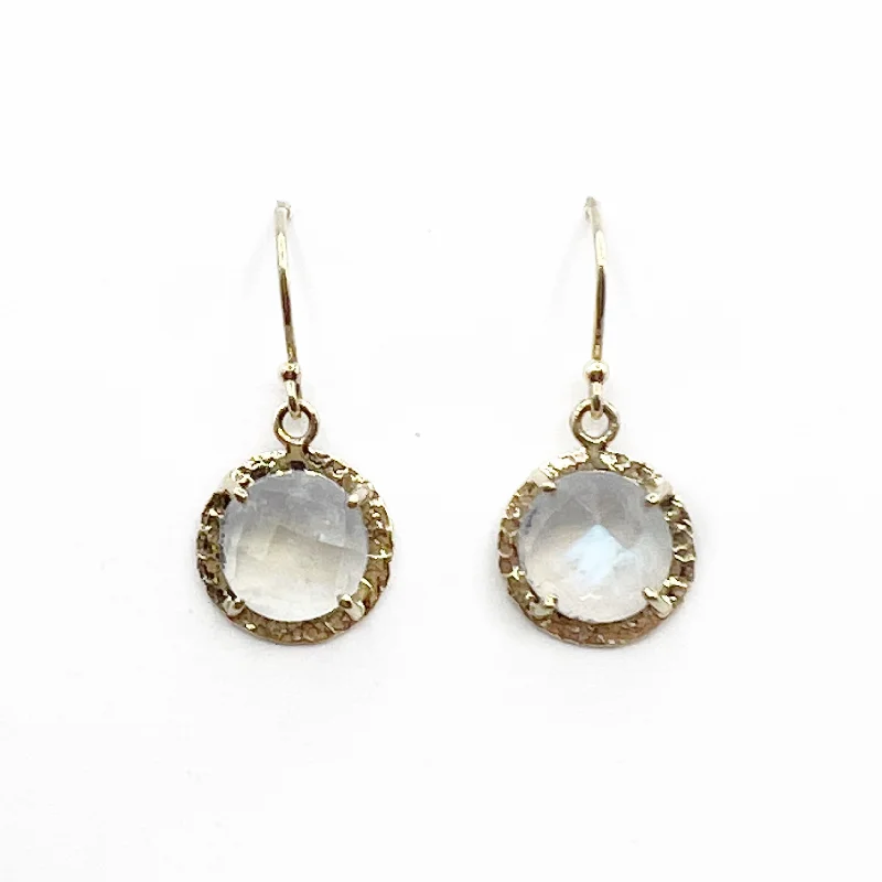 Fashionable Gold Earrings for Teens-Moonstones Encircled with Hammered Gold