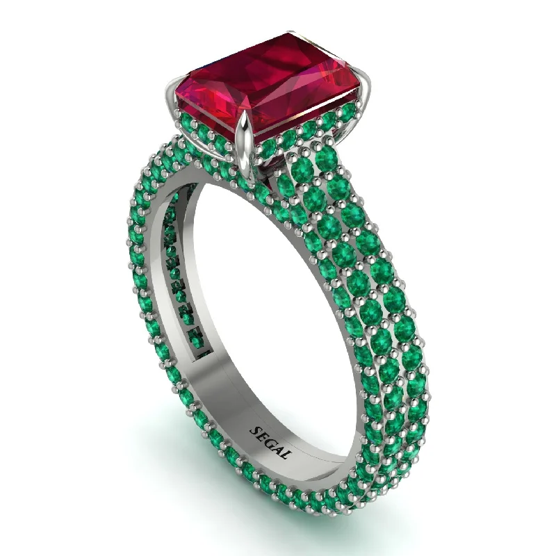 Custom Sapphire Engagement Ring for Brides-Radiant Cut Ruby Pave Engagement Ring - Kenzie No. 27