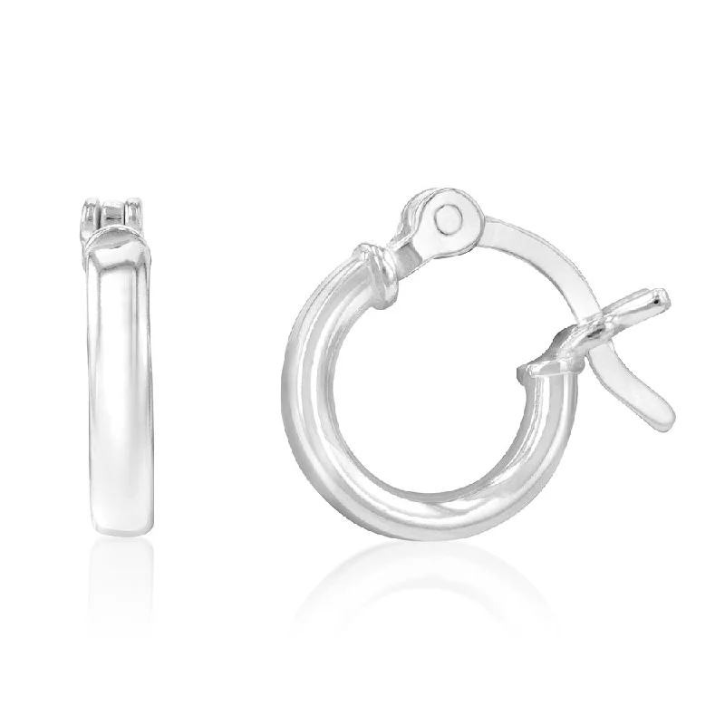 Large Drop Earrings for Formal Wear-Sterling Silver Plain Round 10mm Hoop Earrings