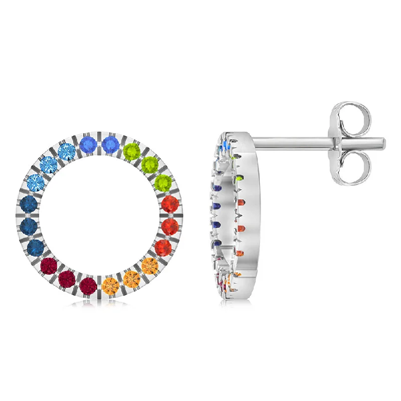 Classic Wedding Earrings with Pearls-Sterling Silver Multicolour Crystals Circle Of Life Stud Earrings