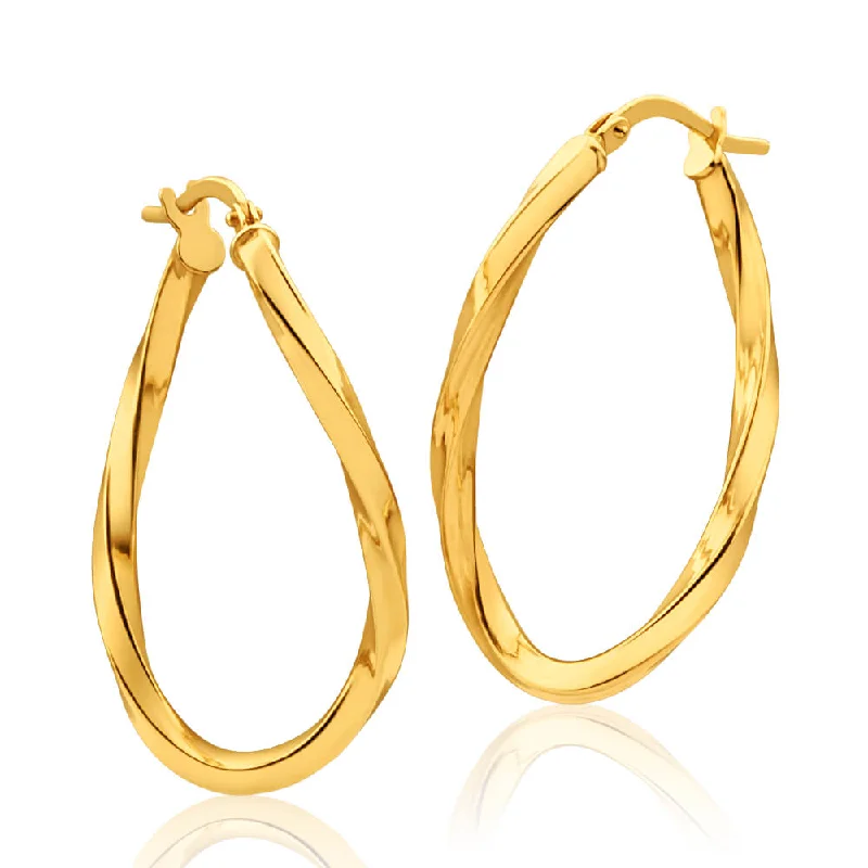 Silver Earrings with Zircon Stones-9ct Yellow Gold Silver Filled Oval with Twist 30mm Hoop Earrings