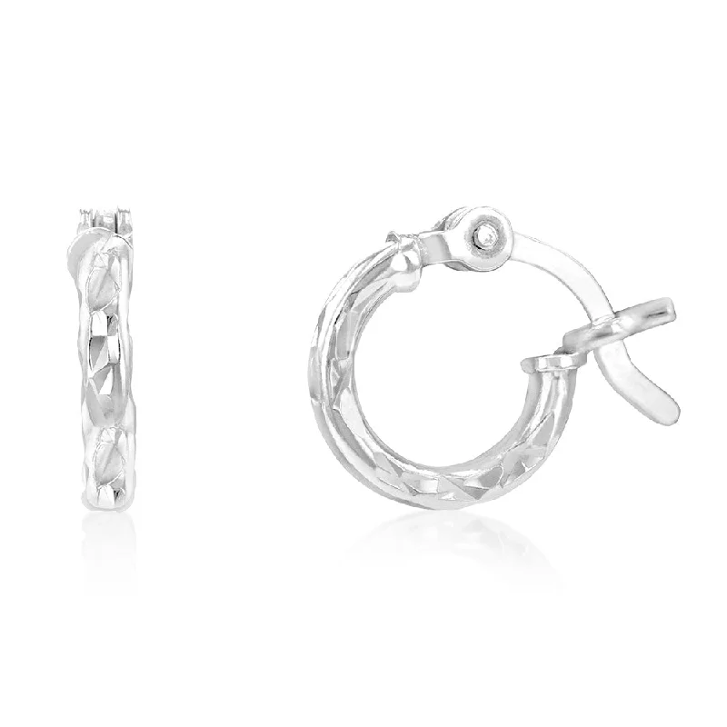 Beautiful Silver Earrings for Weddings-Sterling Silver Diamond Cut 10mm Hoop Earrings