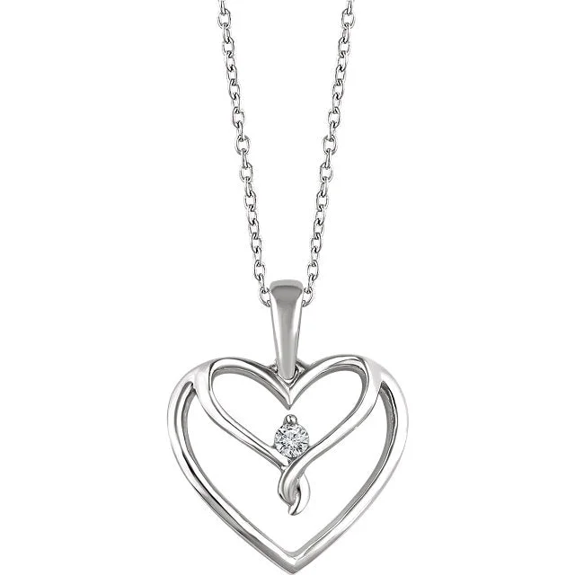 Personalized Heart Necklace with Engraving-Sterling Silver .05 CT Diamond Heart 18" Necklace