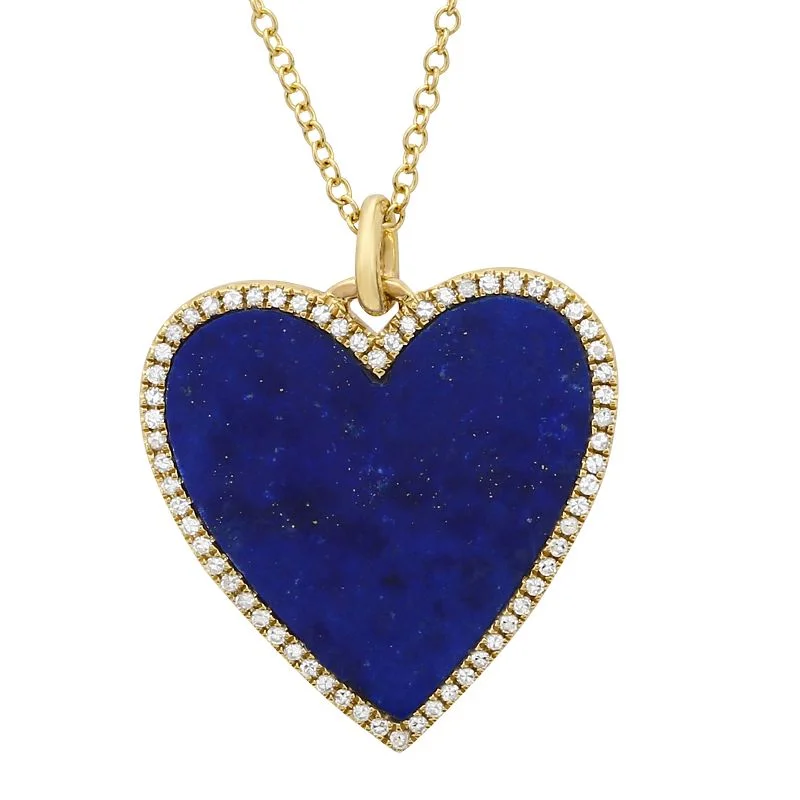 Personalized Silver Necklace for Grandmother-Yellow Gold Lapis and Diamond Heart Necklace