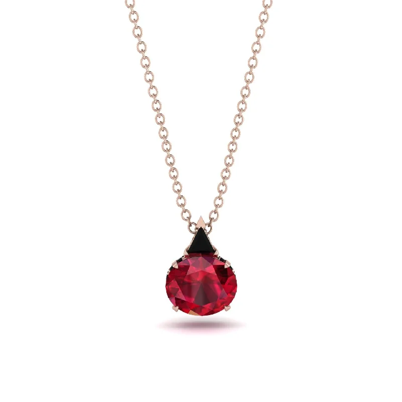 Simple Silver Pendant Necklace for Women-Hidden Halo Ruby Necklace - Rosalie No. 41