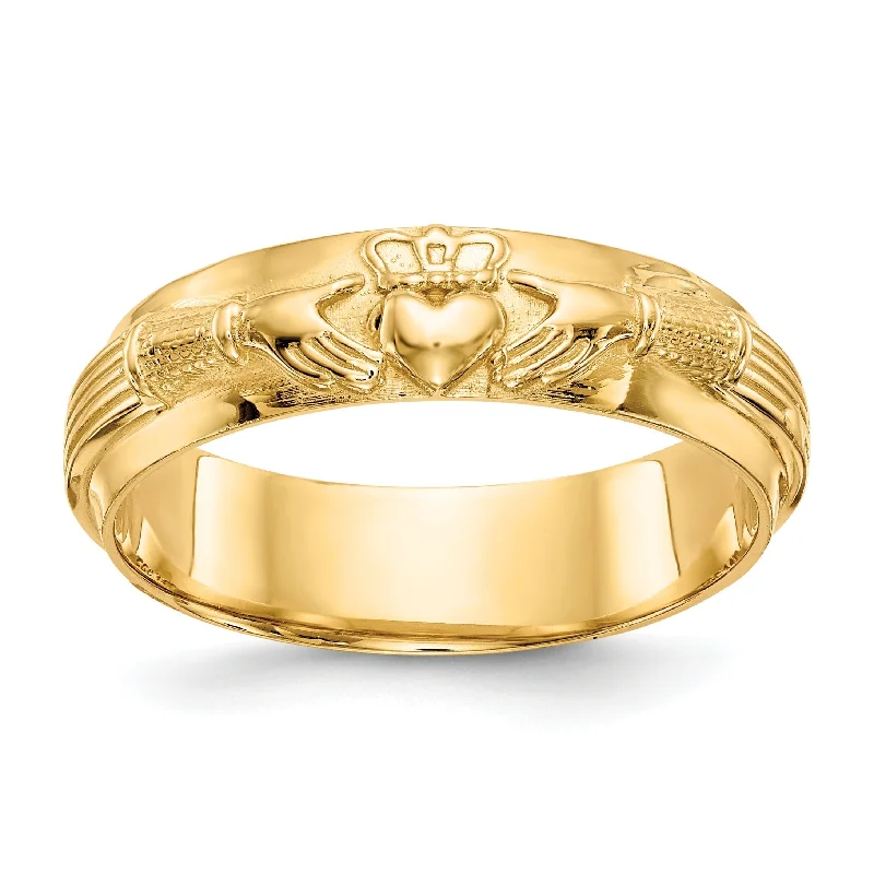 Custom Rose Gold Ring with Gemstone Center Stone-14k Yellow Gold Mens Claddagh Band Ring