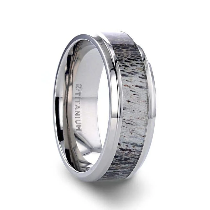 Personalized Couples’ Ring with Special Engraving-Thorsten CAIBOU Titanium Men's Wedding Band with Ombre Deer Antler Inlay - 8mm