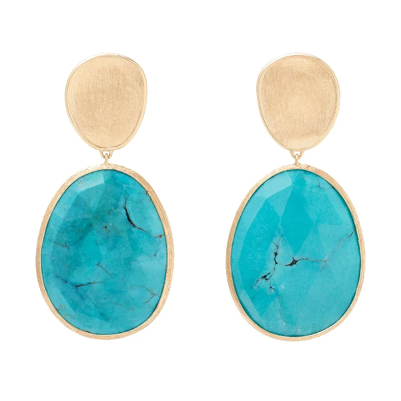 Personalized Drop Earrings for Brides-Marco Bicego 18K Yellow Gold Lunaria Double Drop Turquoise Earring