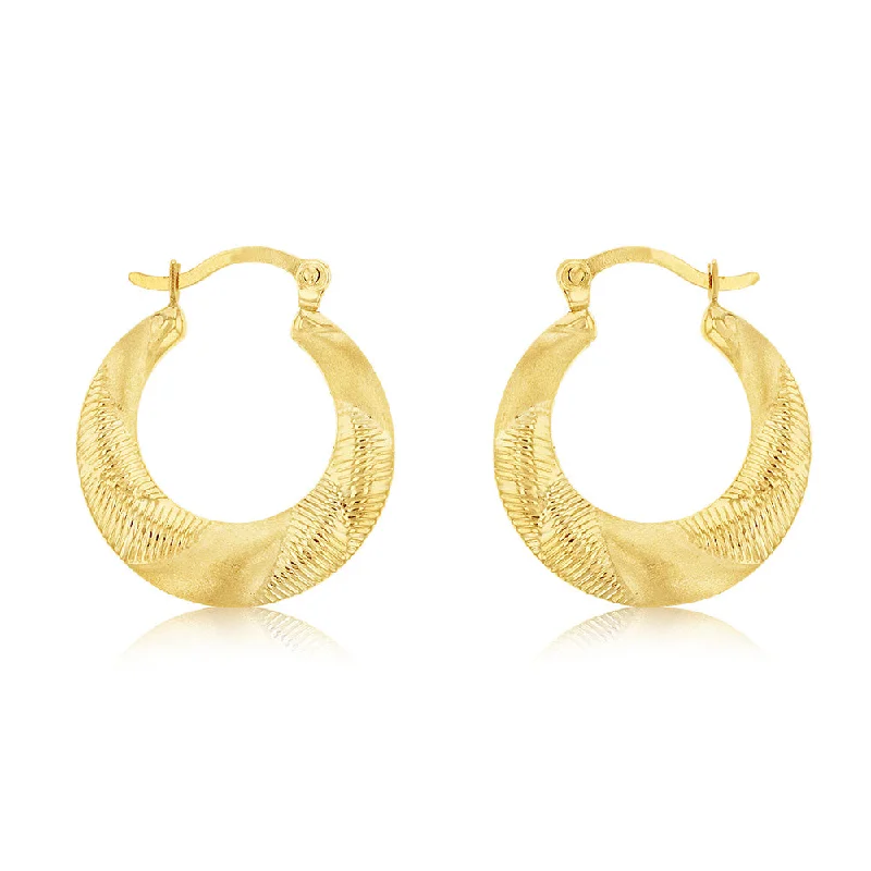 Unique Gold Earrings for Women-9ct Yellow Gold Patterned Creole Hoop Earrings