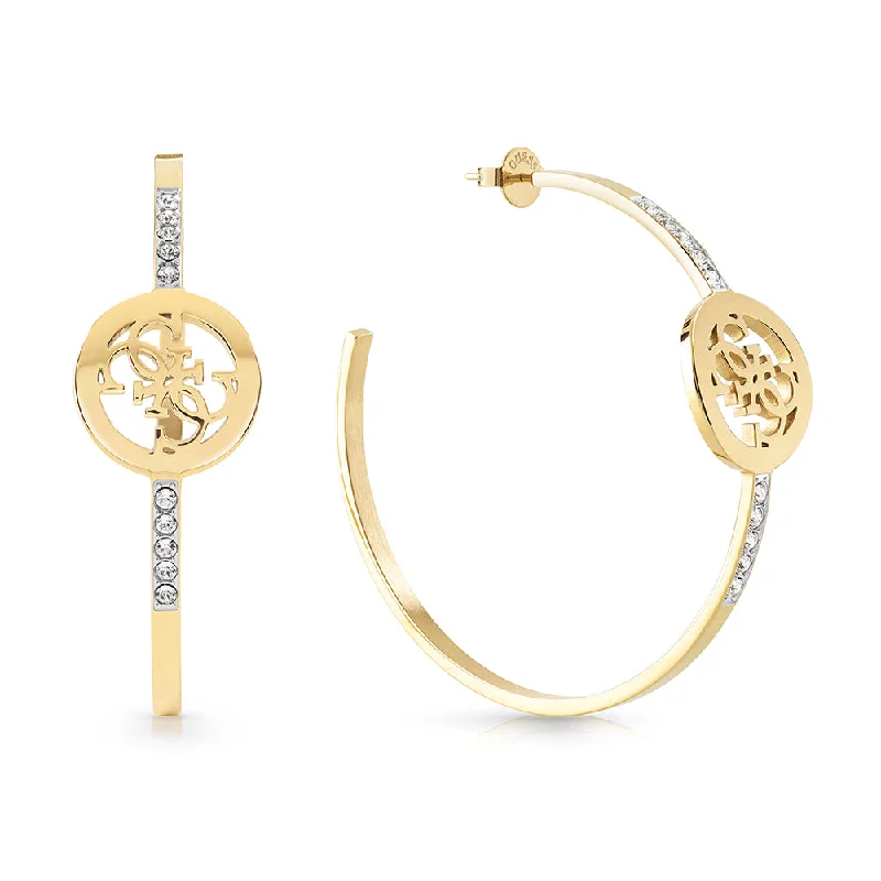 Luxury Hoop Earrings with Diamonds-Guess Gold Plated Stainless Steel 50mm Hoop Round 4G Earrings