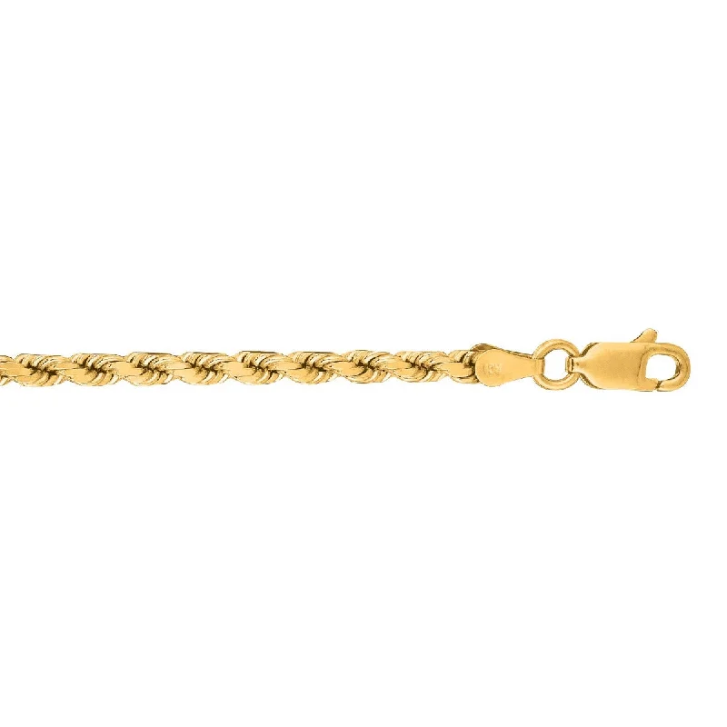 Classic Gold Bracelet with Custom Birthstones-10k Yellow Gold 7 Inch Shiny Solid Diamond Cut Rope Chain Bracelet with Lobster Clasp 025ROY-07