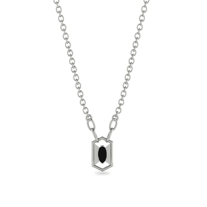 Personalized Bar Necklace for Special Gift-Marquise Black Diamond Geometrical Necklace - Aleena No. 9