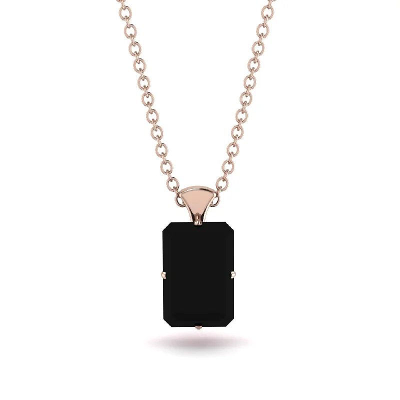 Dainty Gold Necklace for Minimalist Look-Hidden Halo Emerald Cut Black Diamond Necklace - Vanessa No. 53