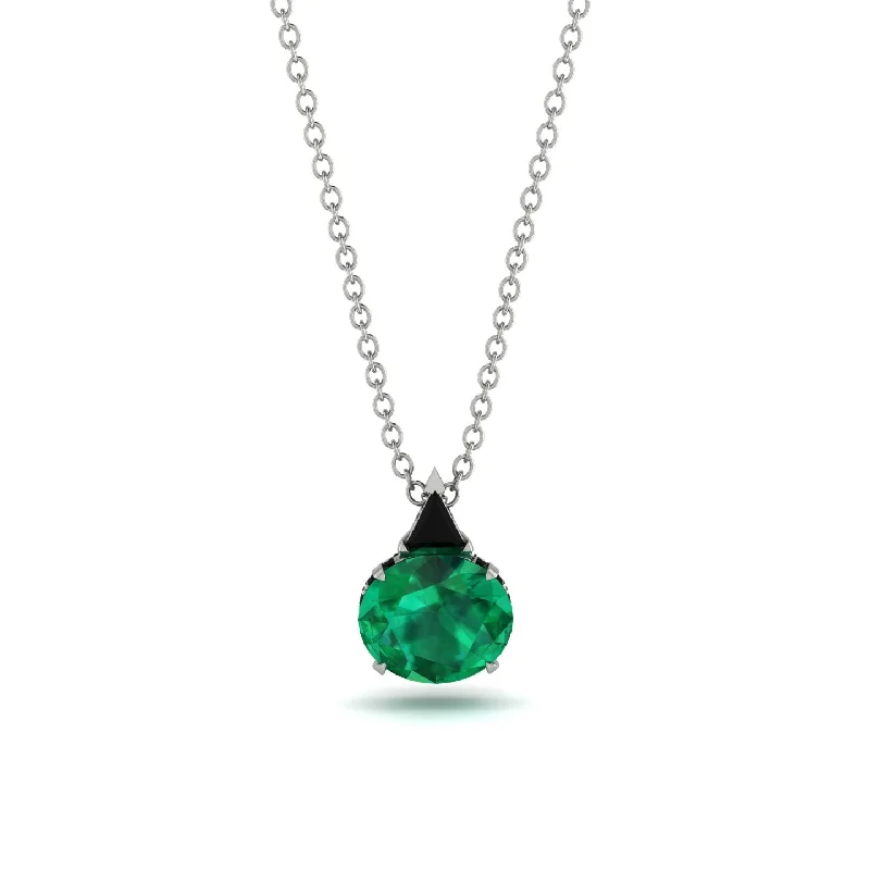 Simple Chain Necklace with Gemstone-Hidden Halo Emerald Necklace - Rosalie No. 36