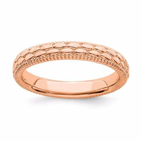 Custom Wedding Ring with Personal Birthstones for Couples-Rose Gold Over Sterling Silver Stackable Expressions Patterned Ring