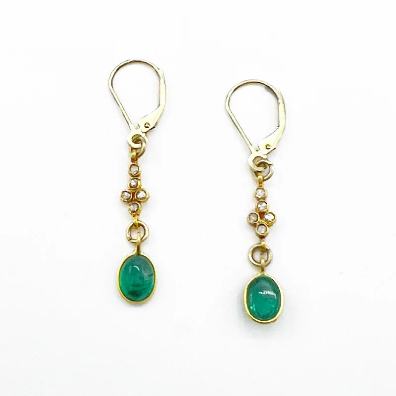 Geometric Silver Drop Earrings-Diamond Flowers Dripping with Emeralds Earring