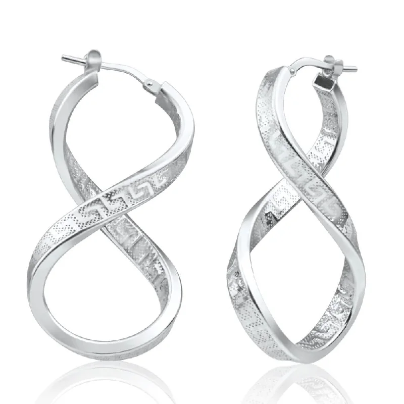 Fancy Wedding Earrings-Sterling Silver Figure "8" Greek Hoop Earrings