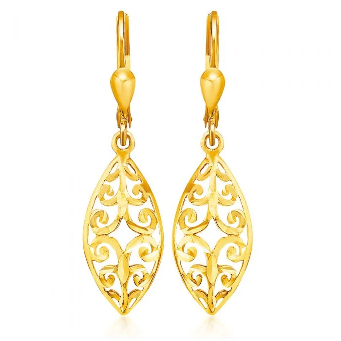 Dangle Earrings with Crystals for Weddings-9ct Yellow Gold Filigree Shape Drop Earrings