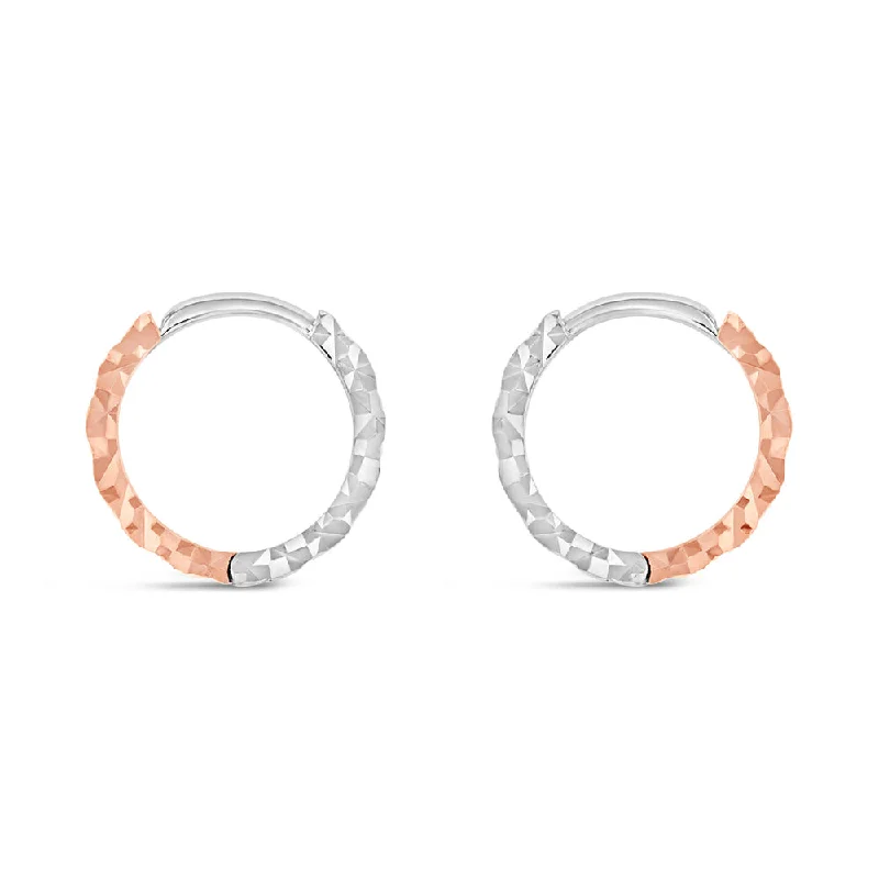 Elegant Dangle Earrings with Sapphires-9ct Rose And White Gold Two Toned Patterned Hoop Earrings