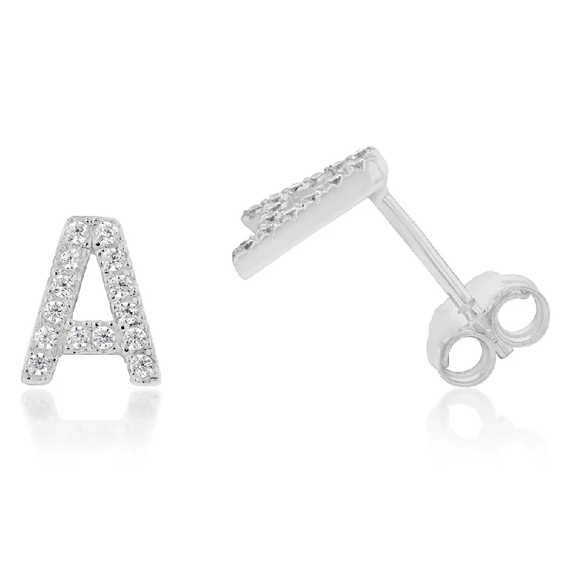 Unique Bohemian Earrings for Women-Sterling Silver Cubic Zirconia Initial "A" Stud Earrings